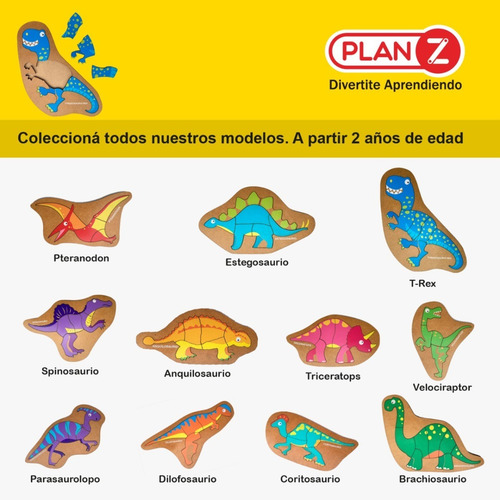 Imagen 2 de 10 de Set 5 Rompecabezas Didacticos Infantiles Madera Dinos Niños