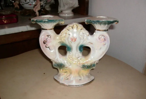 (gorpley) Antigo Candelabro Em Porcelana