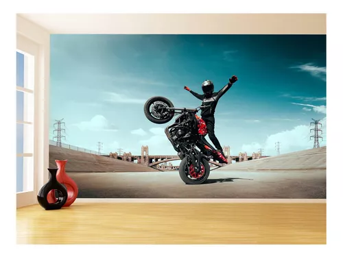 Papel De Parede 3d Moto Manobra Freestyle Grau 3,5m² Bkm35