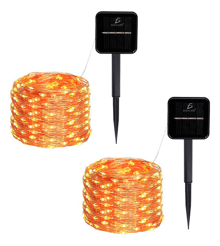 Kit 2 Serie Navidena Solar 10 M 100 Leds Luces Color Ambar