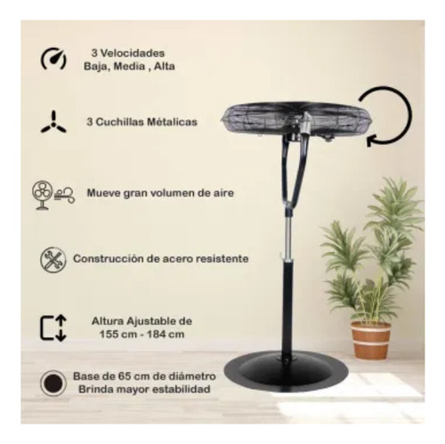 Ventilador Abanico Pedestal Industrial 30 Pulgadas Cantidad De Aspas 3 Estructura Negro Aspas Plateado Diámetro 30 Material De Las Aspas Metal