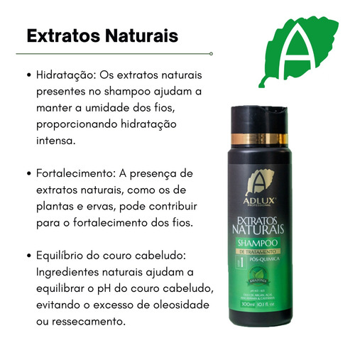 Shampoo Adlux Extratos Naturais Hidratação Pos Progressiva