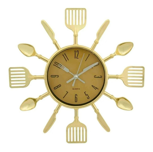 Relógio De Parece Cozinha Dourado Talher Garfo Colher Decor