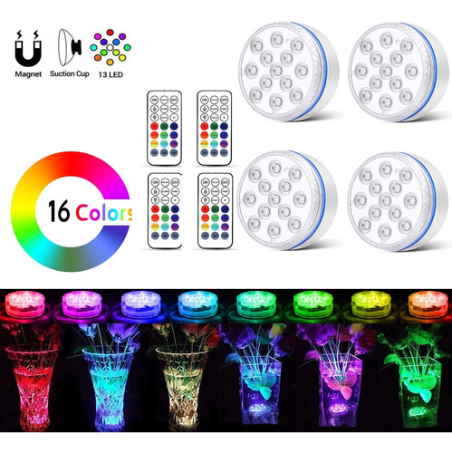 Luz De Piscina Sumergible De 13 Led, 16 Colores, 4 Unidades