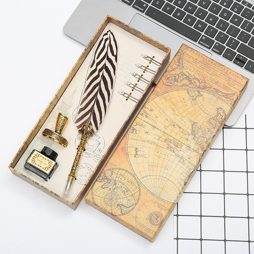 Pluma Fuente Retro Europea De 3 Estilos Con Pluma De Ave