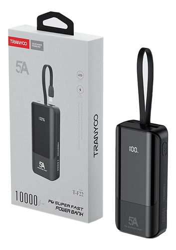 Carregador Power Bank 10000mah.display Led.pd+usb+cabo. Cor Preto