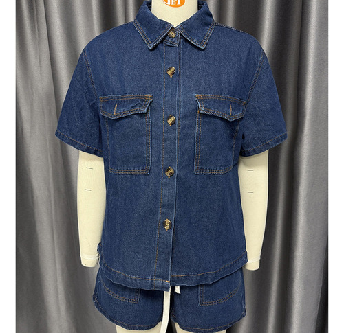Conjunto Jeans Feminino De Verão Com 2 Peças