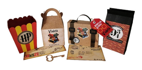 50 Cajitas Harry Potter Con Banner Para Fiesta Temática