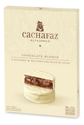Alfajor Cachafaz Chocolate Blanco Con Dulce De Leche 6 Un.