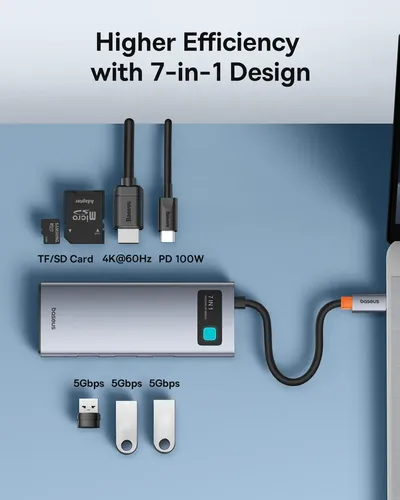 Foto real de Baseus Hub USB-C 7 em 1 HDMI 4K60