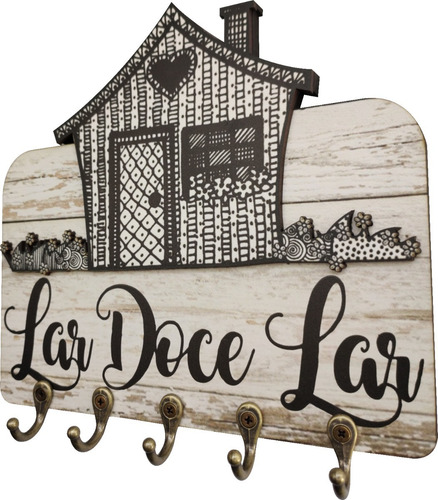 Kit Relógio E Porta Chaves Lar Doce Lar Casinha Patina