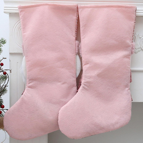 Calcetines Navideños Felpa Con Lentejuelas Rosas Decoración