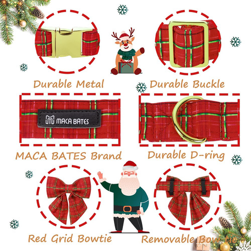 Maca Bates Collar De Perro A Cuadros Navideños Con Pajarita