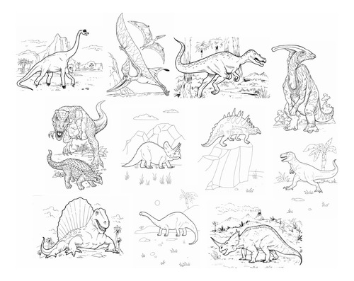 Kit Com 60 Desenhos Dinossauros Para Colorir + Jogo Da Memória Dino Cards Folha Solta Tamanho A4 Um Desenho Por Folha Para Crianças