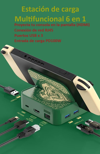 Base Cargador 6x1 Con Hdmi Para Nintendo Switch Modelo Zelda