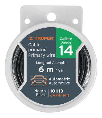 Carrete Con 6 M De Cable Primario Negro Calibre 14, Truper C