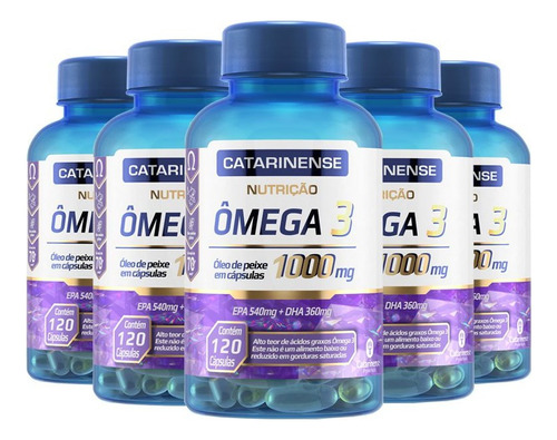 Kit 5 Ômega 3 Epa 540mg Dha 360mg Catarinense - 120 Cápsulas Sabor Sem Sabor