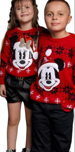 Sueter Sweater Navideño De Niños Mickey Mause O Minnie Mimi