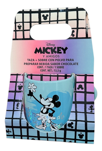 Taza Disney Mickey Y Sus Amigos + Polvo Chocolate Galeria Dc Color Agua Minnie Menta