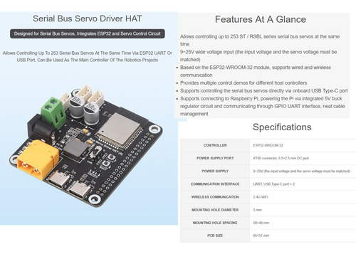 Servo Driver De Camión Serie Hat Basado En El Módulo Esp32-w