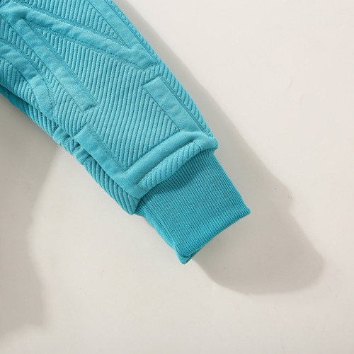 Conjunto De Sudadera Con Tela Acanalado Y Estampado De Letra Turquesa 3-4 A