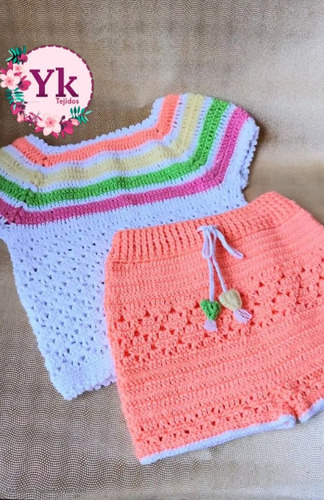 Ropa Para Bebe Conjunto Coral Tejido Crochet 6 A 9 Meses