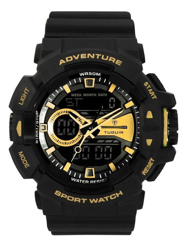 Relógio Masculino Tuguir Anadigi Tg3j8002 - Preto E Dourado