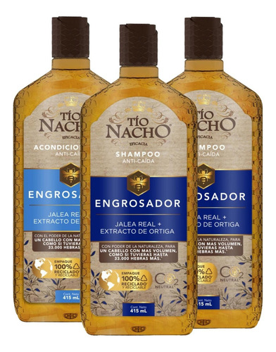  Pack Tío Nacho Engrosador 2 Shampoo + 1 Acond. 415ml C/u