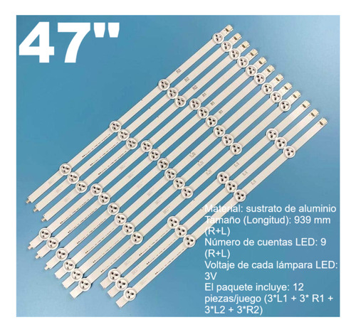 12 Tiras L/r 5y4 Leds Compatible Para 47ln5200 47ln5400