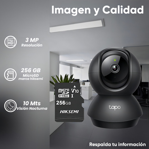 Tapo & Cronos Cámara De Seguridad Para Interiores Tapo-c211-plus-256 + Microsd 256gb Definición 2k 360° Detección De Movimiento Y Llanto De Bebé Audio Doble Vía Modo Privacidad Control Por Voz Cctv