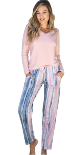 Pijama Mujer Invierno Rayado C/puntilla Bianca Secreta 20629