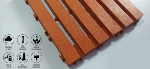 Kit 17 Deck Madeira Plástico Encaixe Modular Varanda Marrom-claro