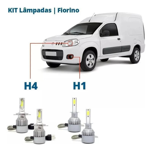 Kit Super Led Fiorino Farol Alto Baixo E Milha 8000k