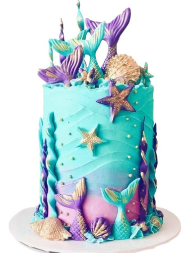 Adorno De Torta Temática La Sirenita 18 Pzas + Perlas
