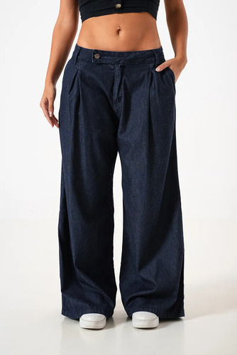 Palazzo De Jean Mujer Super Wide Leg Con Bolsillos Y Pinzas