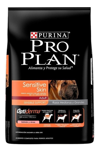Imagen 1 de 4 de Alimento Pro Plan OptiDerma Sensitive Skin Adult para perro adulto de raza mediana/grande sabor salmón/arroz en bolsa de 3kg