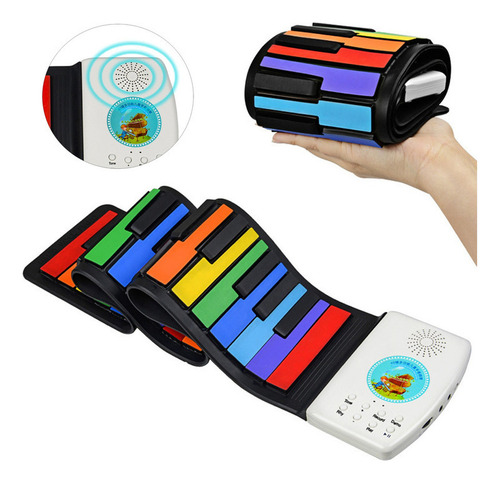 Teclado digital flexível de 49 teclas Roll Up Piano Rainbow Color Keyboard