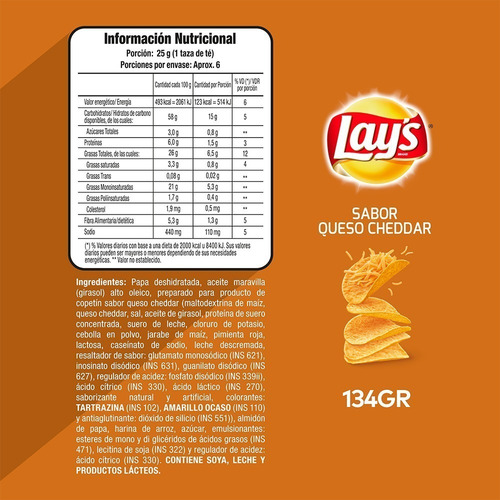 Imagen 2 de 2 de Papas Fritas Lays Stax Sabor Cheddar 134 Grs