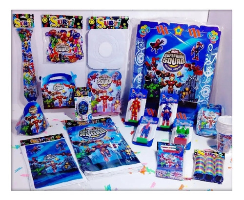 Kit Decoración Infantil Escuadron Marvel 12 Invitados