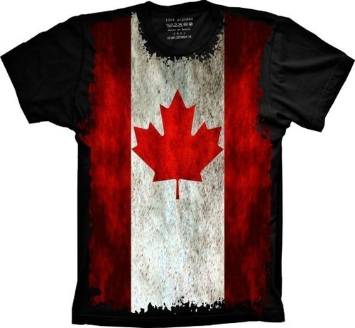 Camiseta Unissex Preta Estampa Bandeira Canadá Plus Size