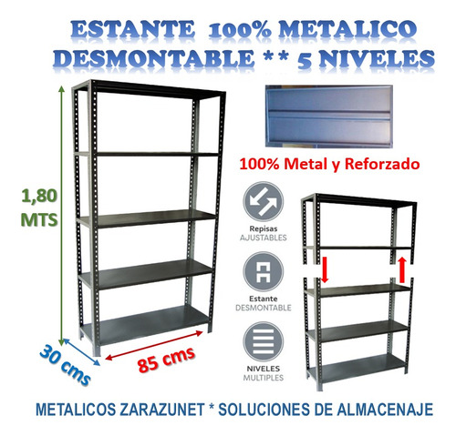 Anaquel Metálico 30x85 Estante 5 Nivel Multiusos 100% Metal