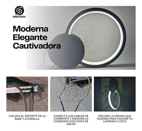 Lampara Led Colgante Anillo Decorativo Iluminación 3 Tonos