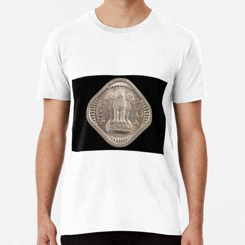 Remera Moneda Cuadrada India Vieja En Un Fondo Negro Algodon