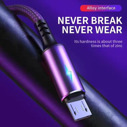 ~ Cabo Micro Usb De Carregamento Rápido Led Light 3a Cabo