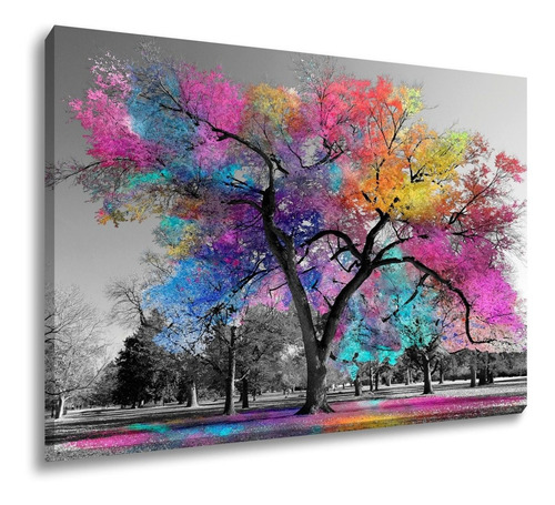 Quadro Tela Canvas Decorativo Árvore Flores Colorida 150x100 Cor Impressão em Alta Resolução Cor da armação Tecido Canvas Bordas Infinitas