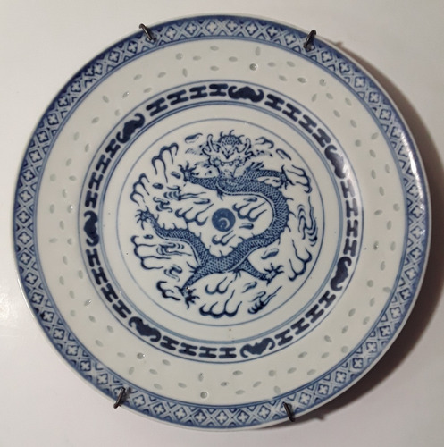 Plato Para Colgar En Porcelana De Dragon Chino