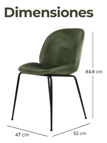 Silla De Comedor Tapizada En Terciopelo Moderna Set De 4 Estructura De La Silla Verde Oscuro Asiento Verde Oscuro