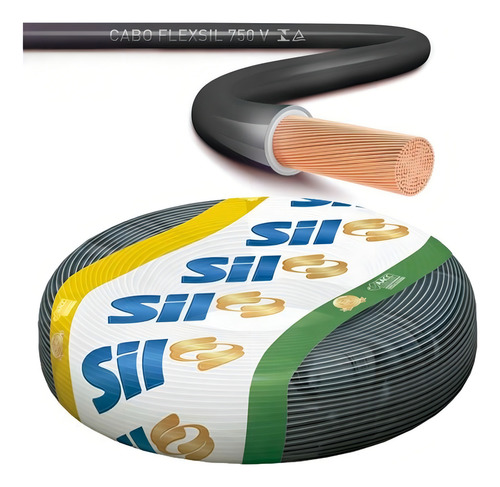 Cabo Flexível Fio Elétrico 6,0mm Sil Cores Com 10 Metros