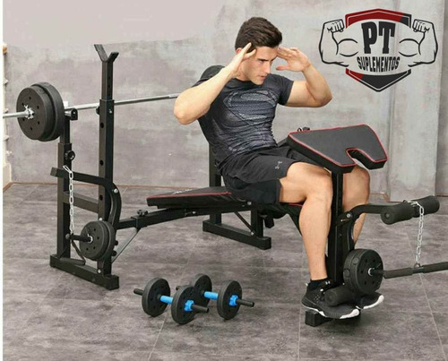 Imagen 3 de 3 de Banca Multifuncional Con Rack, Piernas Y Predicador Mini Gym