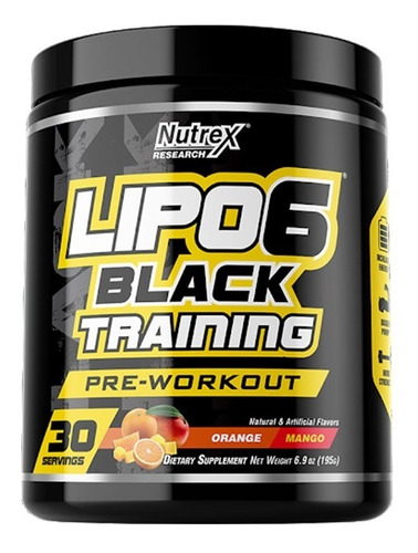 Pre Entreno Nutrex Lipo Black Training 204 G (30 Srvs) Sabor Naranja Mango